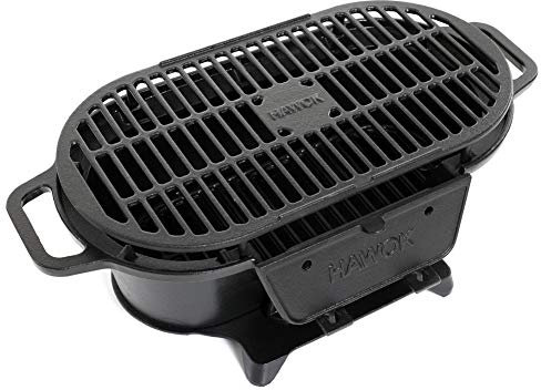 HAWOK Gusseisen emaillierter Grill Holzkohle Hibachi-Stil Grill für Picknicks, Tailgaiting, Camping oder Terrasse