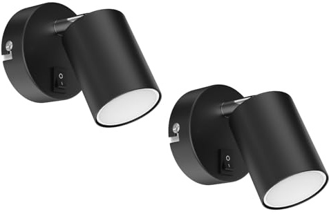 ledscom.de 2x Wandspot WAIKA mit Schalter schwarz matt + GU10 LED Lampe weiß 3-Stufen Dimmen: je max. 609lm
