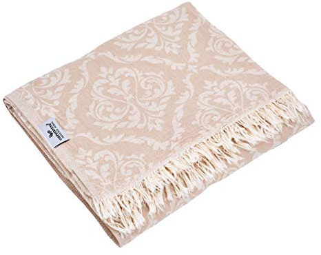 Carenesse Jacquard Tagesdecke Single Size Barock 150 x 200 cm beige I Edle & zarte Wendedecke aus 100% Baumwolle mit hochwertiger Webung I Überwurf für Bett & Sofa I Wohndecke dünn & leicht | 100% Baumwolle, Wendedecke Hochwertige Webung Dünn & leich, waschbar gemustertes Plaid Tagesdecke / Überwurf