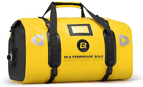 ROCKBROS Multifunctional Motorcycle Saddle Bag 100% Waterproof Travel Bag Tail Bag Luggage Roll with Shoulder Straps Saddlebags Yellow 55L