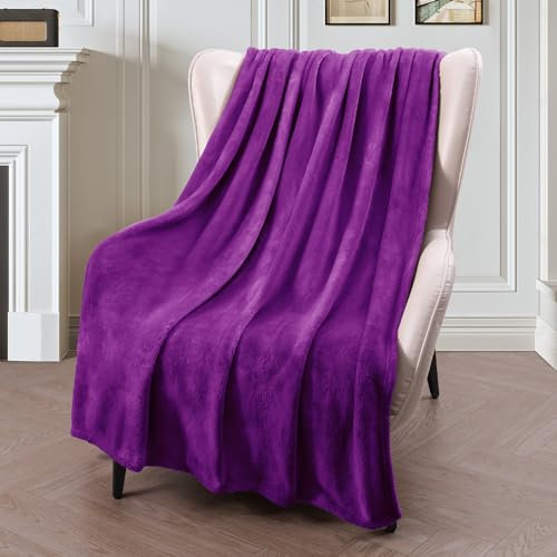 Exclusivo Mezcla Extra Large Fleece Throw Blanket for Couch, Sofa, 300GSM Super Soft and Warm Blankets, Purple Throw All Season Use, Cozy, Plush, Lightweight, 127x178 CM