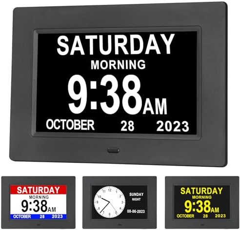 Aowasi Digital Calendar Clock, 12 Custom Alarm Options, Calendar Clock with Day and Date Display 7-Inch Large Display, Digital Clock for Seniors Dementia Alzheimer Memory Loss Vision Impaired Elderly