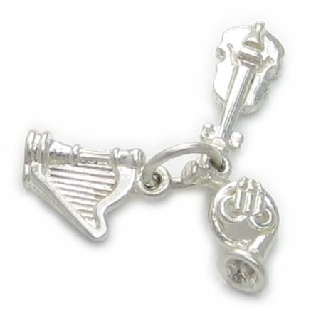 Harfe - Horn - Violine Anhänger aus Sterlingsilber .925 Musikanhänger -SFP