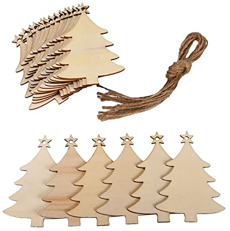 Euvoym 20 palline in legno rustiche per albero di Natale, decorazioni da appendere, in legno naturale, decorazioni in legno per Natale, feste di nozze, decorazioni (albero)