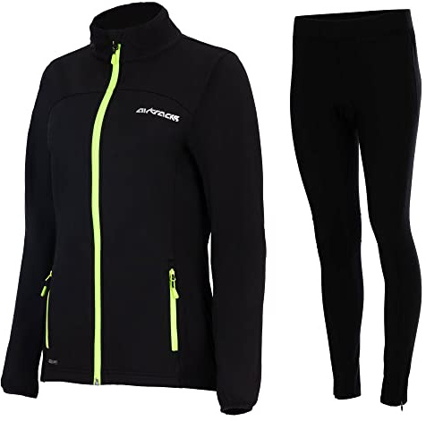 Airtracks Damen Thermo Winter Fahrradtrikot Set Pro Line - Thermo Fahrradjacke Pro Line + Thermo Fahrradhose Lang - Warm Winddicht - Atmungsaktiv - Reflektoren