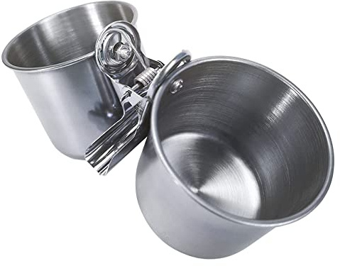 Texsens Bird Feeding Cups - Parrot Food Dish Stainless Steel Parrot Feeders Water Cage Bowls with Clamp Holder for Parakeet African Greys Conure Cockatiels Budgies Chinchilla Small Animal