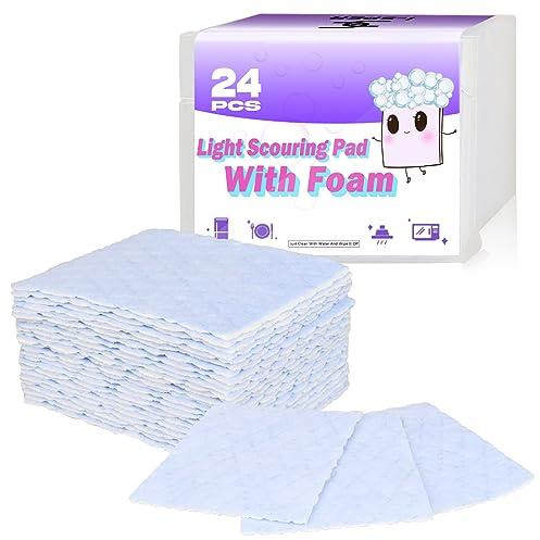 24 Pack Scouring Scrub Pad Singles with Foam | Multi-Surface | Non-Scratch