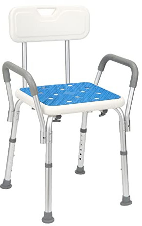 Ikodm Aluminium Duschhocker Duschstuhl Höhenverstellbar Badhocker Duschhilfe Anti-Rutsch mit Armlehne und Rückenlehne Badsitz für pflegebedürftige Menschen