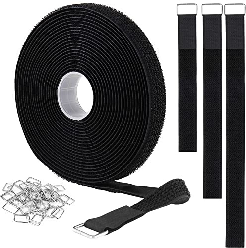YMCRLUX 1x16ft Hook and Loop Straps with 25 Metal Buckles, Adjustable Fastening Cable Straps, Cut-to-Length Cinch Strap, Reusable Nylon Securing Cord Ties for Organizer or Storage, 1 inch Wide, Black