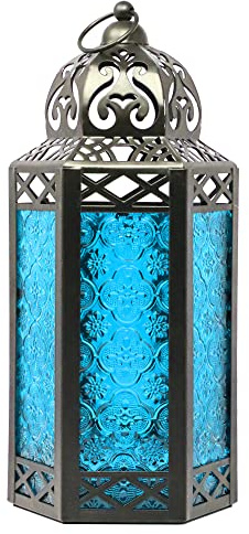 Vela Lanterns Farol marroquí decorativo portavelas para decoración del hogar, grande, azul