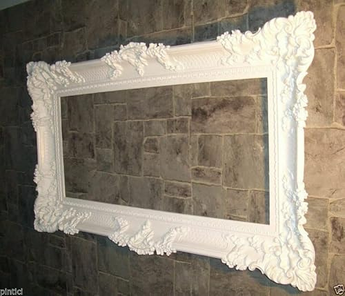 Generisch Bilderrahmen Antik Gold Silber Weiß Schwarz Rechteckig 97x57 Foto Spiegelrahmen Gemälderahmen Barockrahmen 73 x 33 cm Prunk rahmen 3074 Bilderrahmen (Weiß)