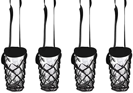 VINSTRIP® DUBBEGLAS Dubbeglas-/Bierflaschenhalter zum Umhängen mit Schutzdeckel - Getränkehalter - praktischer Netzglashalter zum Umhängen für Festivals, Picknicks, Junggesellenabschiede, Partys