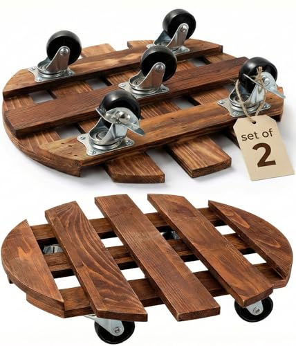 ZXZYHFTY Round Original Wooden Plant Stand with Wheels, 2 Packs Rolling Plant Stand with 360°Lockable Wheels for Vertical Garden Towers, Vertical Planting Tanks, Plant Pots, Wastebaskets (12)