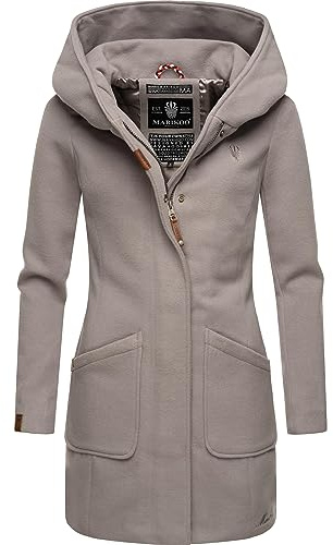 MARIKOO Damen Mantel in Wollmantel-Optik warmer Trenchcoat mit Kapuze Maikoo Zinc Grey Gr. M