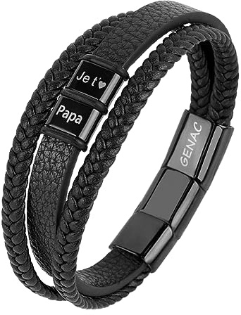genac Bracelet Je T'aime Papa Cadeau Pour Fêtes Des Pères Anniversaire Noël Ou Simplement Pour Le Plaisir En Cuir Veritable Tressé Avec Fermoir Magnétique Amovible Pour Ajuster Facilement La Taille