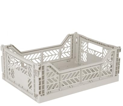 AYKASA Klappkiste, stabile Faltkiste aus Kunststoff, stapelbar, Light Grey, Midi (40x30x14cm)