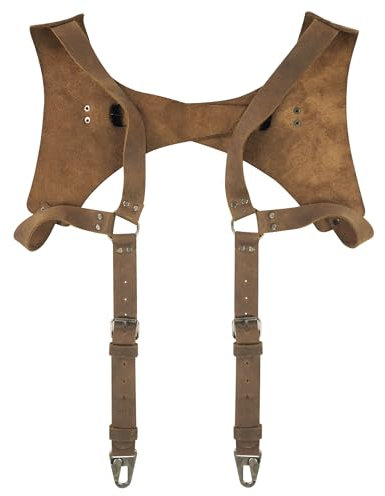 Hide & Groom, Suspenders with Adjustable Size Straps for Men, Wedding Harness, Steampunk, Full Grain Leather, Handmade (Bourbon Brown)