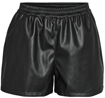 NOISY MAY Damen Coated Hot Pants PU Shorts Leder Optik Beschichtete Kurze Stoff Hose NMANDY, Farben:Schwarz, Größe:XL