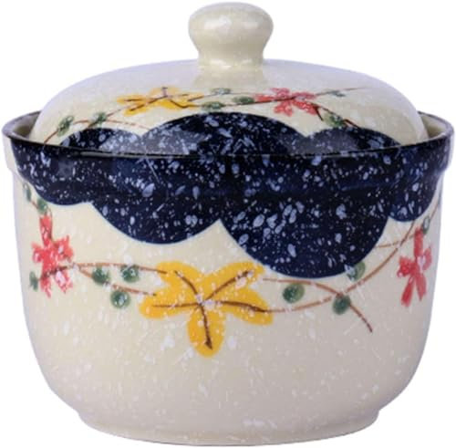 EPASHA Sucrier, sucrier de Style campagnard avec Couvercle, Pot à Sucre à Motif Japonais Peint à la Main, Pot à épices for récipient à Sucre, Pot d'assaisonnement-poisson-370 ML (Color : Qing CAI)
