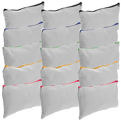 Operitacx 15 Stück Leinwand Federmäppchen Beige mit Farbigem Reißverschluss Selbstgemacht Sublimations Rohlinge Kosmetiktasche fürs Reisen und Stifteaufbewahrung