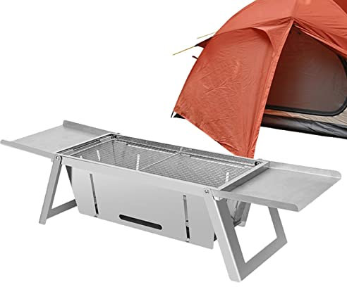 Klappbarer Holzkohlegrill | Tragbarer Holzkohlegrill aus Edelstahl mit 8 Lüftungsöffnungen | Robuster Mini-Grill, platzsparender Terrassengrill für Outdoor, Kochen, Picknick Pekmar