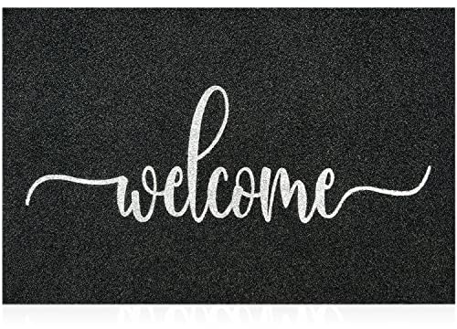 MWAZZLL Large Welcome Door Mat Outdoor Indoor Non Slip Doormat 90x60cm Low-Profile Super Absorb Mud Easy to Clean Front Door Mats for Entrance,Patio,High Traffic Areas Black