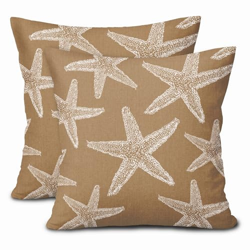 Kawani Kissenbezüge mit Seestern, 40,6 x 40,6 cm, für Sommer, nautische Küste, Strand, dekorative Kissenbezüge, 2er-Set, Baumwollleinen, saisonale Heimdekoration für Sofa, Couch, Kissen, Outdoor