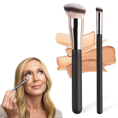 VJUYSW 2 Stück Make-up Pinsel Set, Professioneller Gesichts Konturpinsel Foundation Brush mit Weicher Synthetischer Faser für Flüssiges Puder Makeup Brushes Set