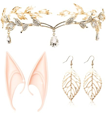 LaVenty Luxus Elfen Ohrringe für Damen Elfen Ohrclips Damen Elfen Krone Ohren Fee Kostüm Party Cosplay Kostüm