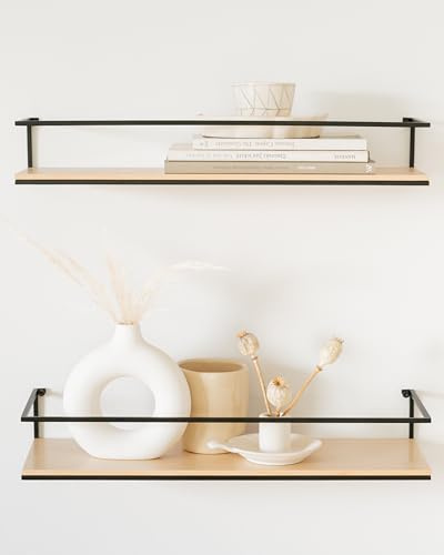 Kazai. Wandregal-Set -STENN- | Hängeregale aus Metall und Echtholz-Veneer | Schweberegale als Ablage für Bad, Wohnzimmer, Küche, Schlafzimmer und mehr | Birke