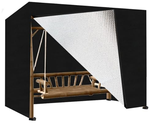 XUHCLY Gartenschaukel Abdeckung 2-3 Sitzer,Hollywoodschaukel Abdeckung,600D Oxford Gewebe Wasserdicht Schaukel Schutzhülle mit Schnallen und Kordelzug(Size:210x150x150cm,Color:Black 600D)