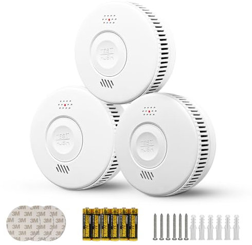 Smoke Alarms for Home Fire Alarm Battery Conforms to EN14604, Wireless Smoke Detector with LED Indicator & Test Silence Button, Standalone 3 Pack