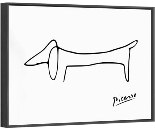 jenesaisquoi Picasso Wall Art The Line Dog Kunstdruck Picasso Artwork Picasso Poster Gerahmte Leinwand Wandkunst für Wohnzimmer Schlafzimmer Büro (Schwarzer Rahmen, 40,6 x 61 cm)
