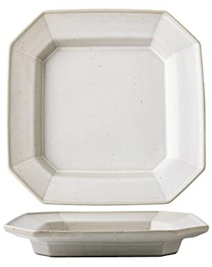 RUNZE765Z Platos Llanos Plato Poligonal geométrico, Plato de cerámica Rugosa Hecho a Mano, Platos domésticos, Plato de Postre for Restaurante, Plato Cuadrado Platos Llanos(C)