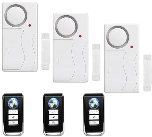 NineLeaf 3Stück Drahtloser Türalarm mit Fernbedienung, Anti-Diebstahl-Fensteralarm, Kontaktsensor-Alarm, Pool-Türalarm,Eingangsgong,Wohnungsalarm,Alarm bei offener Kühlschranktür für Kindersicherheit