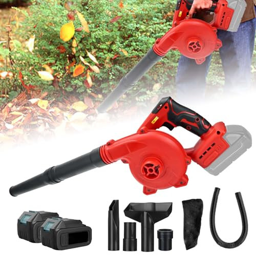 Laubbläser Akku,Akku Gebläse Leaf Blower Luftgebläse Ersatz 2-in-1 für Staubsammelfunktion,Laubbläser mit Akku und Ladegerät,für Beseitigung von Laub,Schlamm,Schnee,Autostaub (2 Akku 1 Ladegerät)…