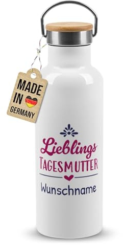 PR Print Royal Personalisierte Edelstahl-Trinkflasche mit Name selbst gestalten - Lieblings-Tagesmutter - Personalisiertes Geschenk Tagesmutter | Thermosflasche Weiß, 500 ml