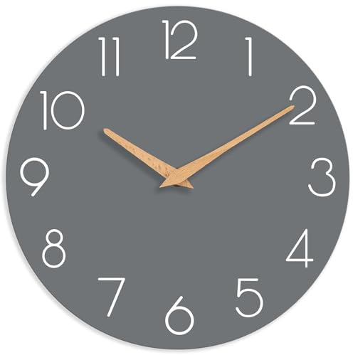 cicininc Wall Clock, Gray Silent Non-Ticking, Decorative Battery Operated Wall Clocks for Bedroom, Kitchen, Home, Office, School, Hotel (8 Inch)