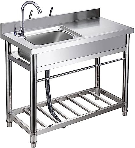 Küchenspüle, Küchenspüle mit rechtsseitiger Plattform, Edelstahl-Mehrzweckspüle, professionelle Spüle, Einzelbeckenspüle, Gastronomie-Spüle für Bar, Küche, Restaurant, Garage