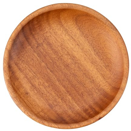 Decorasian 2 Stück Holzteller rund – Großer Akazienholz Teller, feines Holzgeschirr – Flacher Platzteller aus Holz, ideal als Dekoteller und zum Servieren - Natur 14cm