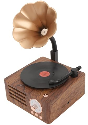 Vintage Plattenspieler Stereo-Lautsprecher mit Kupferhorn, Retro-Grammophon 5.0 FM-Radio für Home Office Mall