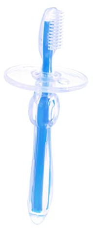 Babyzahnbürste aus Silikon für Babys mit Kappe in Blau | Reisegeeignet, Leicht und Praktisch, zum Zähneputzen, mit Mundmassage und Trainingsfunktion
