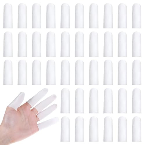 100 cunas de algodón de tela blanca para dedos de los dedos, fundas protectoras para dedos de los dedos, fundas protectoras para el pulgar, fundas transpirables