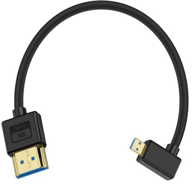 Maxhood Ultra Thin Short Micro HDMI to HDMI Cable 0.3M, 8K Right Angle 90 Degree Soft Slim HDMI to Micro HDMI Cable Compatible for Raspberry Pi 5 4, Hero 9/8/7