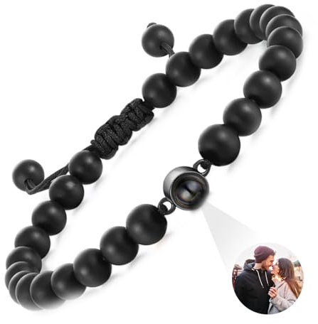 AAQ Personalisiertes Armband mit Foto - Projektion Armband Personalisierte Valentinstag Geschenke für Damen Herren Freundin (01-Schwarz)