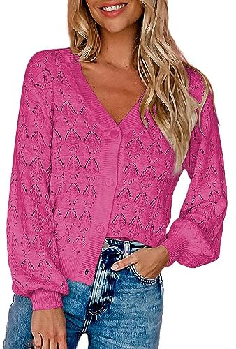 Oferta del Dia Flash Prime Mujer Plus Size Women Clothes Chaqueta De Punto Fino Senora Cardigan Largo con Botones Mujer Jersey Marinero Mujer Americana Rosa Fucsia Regalos Cumples