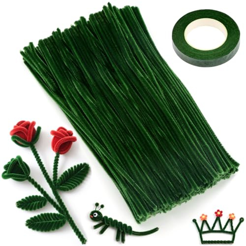 XRXYMQ 200 Rengöringsdukar för Pipe Chenille Grön Chenille Rengöringsdukar 6mmx300mm Rengöringsdukar i Sorterade Färger för Hantverk och DIY Dekoration Blommor