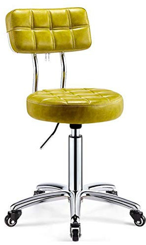 LULUMAIC Runder Rollhocker mit Rücken -PU -Lederhöhe Verstellbarer Drehtrieb Arbeit Spa Medizinischer Salonhocker Stuhl mit Rädern, e