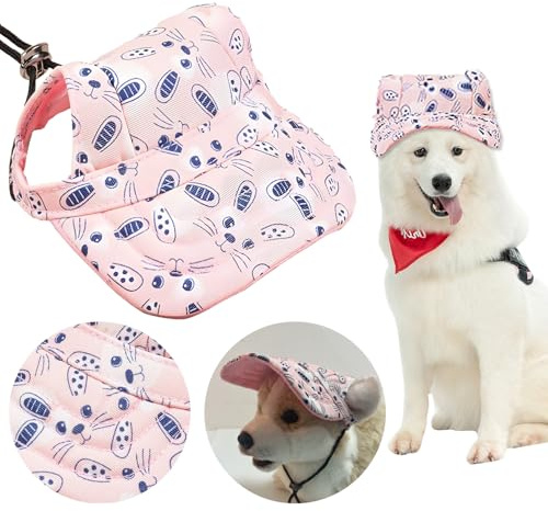Shyllin Hunde Baseballmütze,Verstellbar Hundecap mit Ohrlöchern,Haustier-Outdoor-Kappen,Atmungsaktiv Sonnenhüte für kleine, mittlere und große Hunde (Rosa, M)