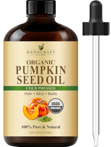 Handcraft Blends Cold-Pressed Organic Pumpkin Seed Oil in Glass Bottle - 118 ml - 100% Pure and Natural - Premium Grade Carrier Oil for Hair, Skin, Nails, and Body - Aromatherapy